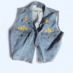Denim Vest with Yellow Embroidery